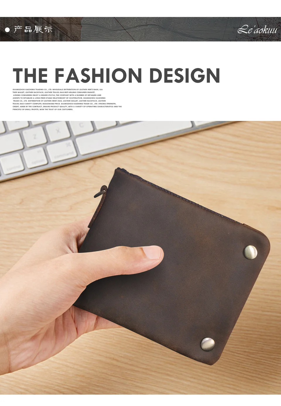 YETTIES Herren-Pull-Up-Geldbörse aus genarbtem Leder, kurzer Bifold-Reißverschluss mit abnehmbarer Kette, praktische Retro-Clutch für Herren – Detail 7