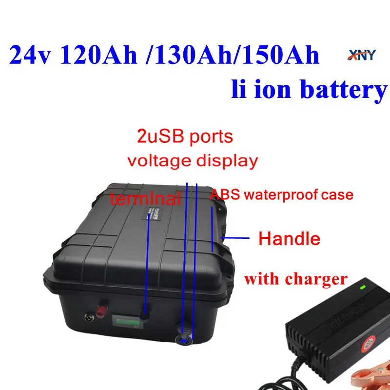 

24V 150Ah waterproof 24V 120AH Lithium ion battery 24V 130Ah li-ion for EV scooter golf cart UPS backup power +10A Charger