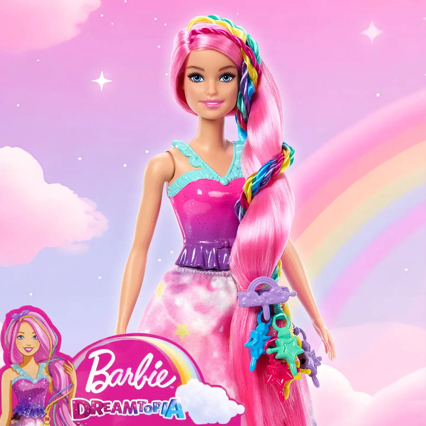 Genuine Barbi e Dreamtopia Long Hair Braid Cuddly Doll Rainbow Twist  Play Set Multicolor Star Hair Clips Styling Friend Gift