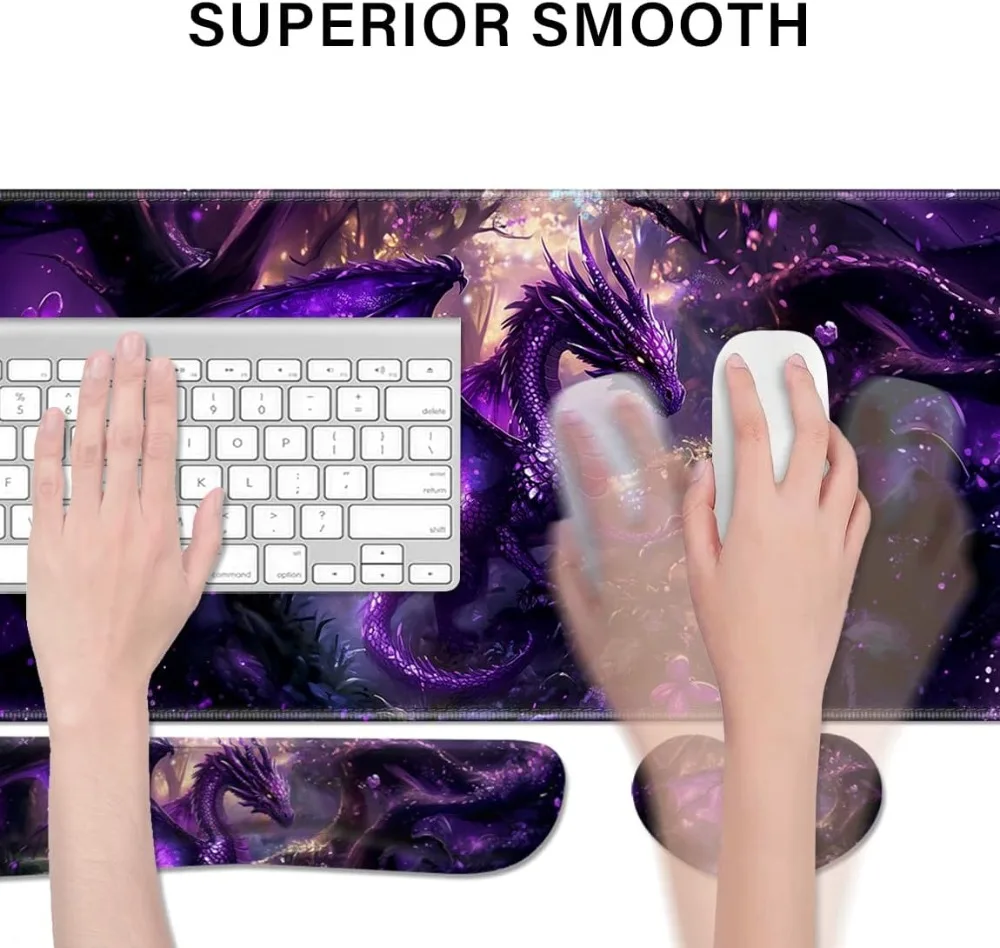 Anime Dragon Large Desk Pad with Keyboard & Mouse Wrist Rest, Non-Slip Office Mat 31.5x11.8in - view 2