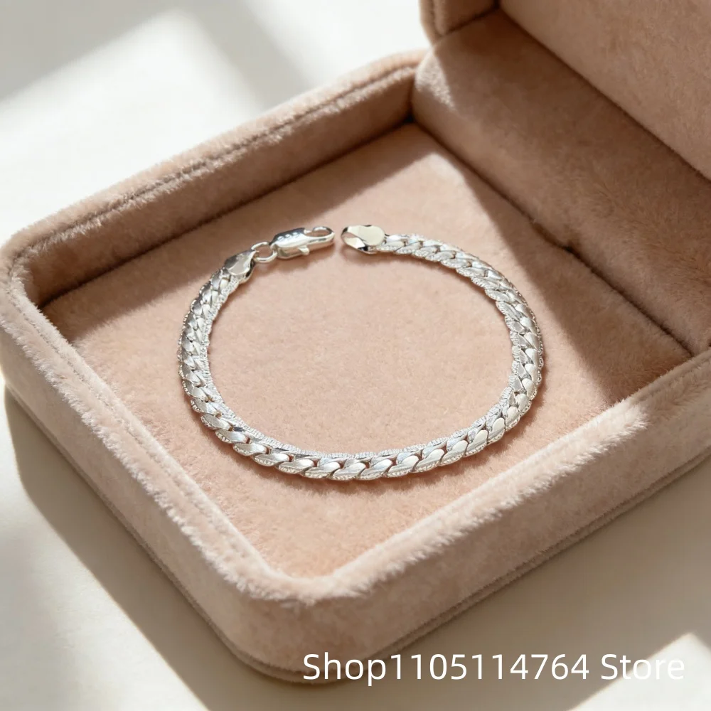 

Браслет-цепочка из серебра 925 пробы, классический гладкий браслет с звеньями, унисекс, идеальный подарок на годовщину/День святого Валентина