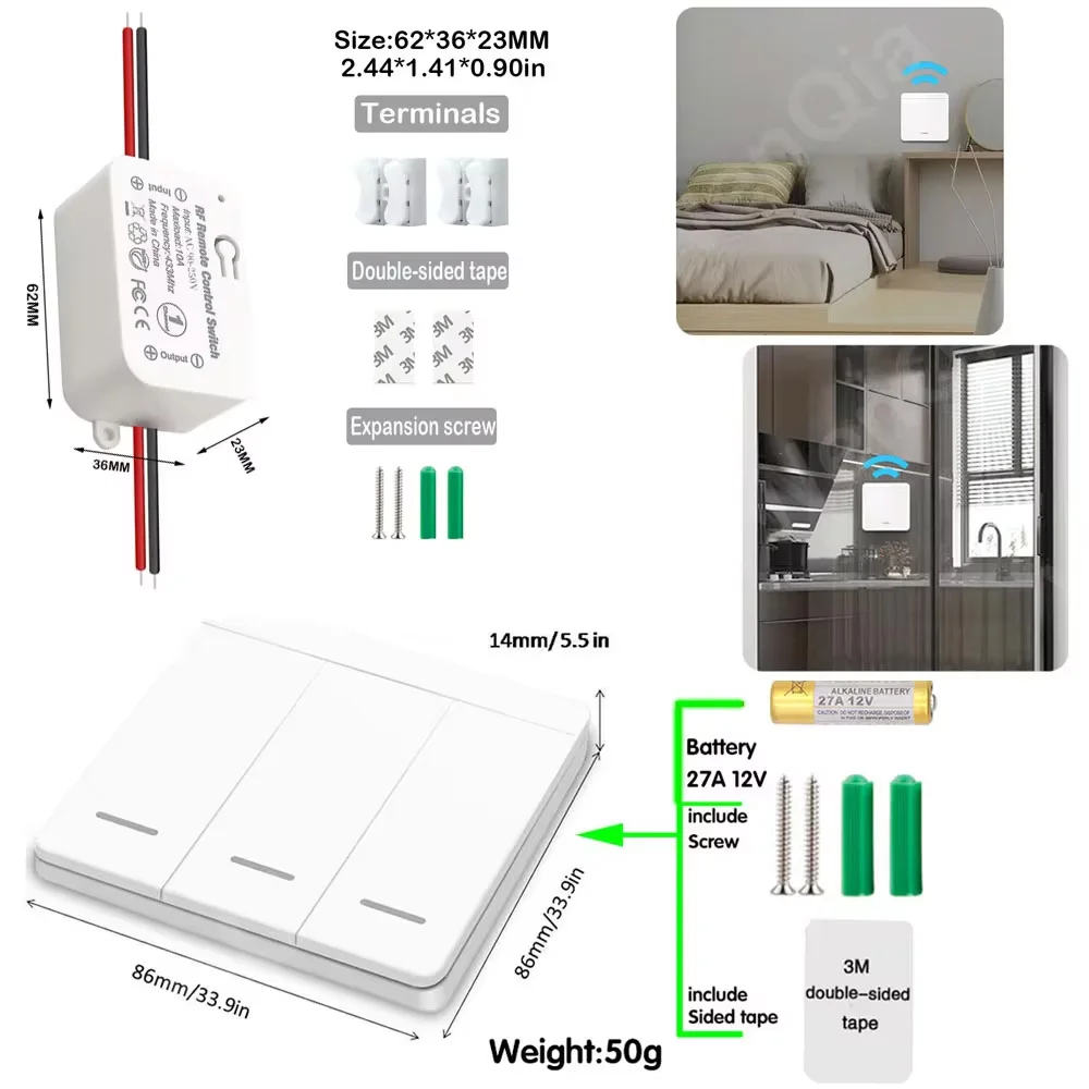 433Mhz RF Wireless Light Switch Push Button Wall Smart Switch AC 110V 220V Relay Receiver Remote for Home Appliance Lamp Fan