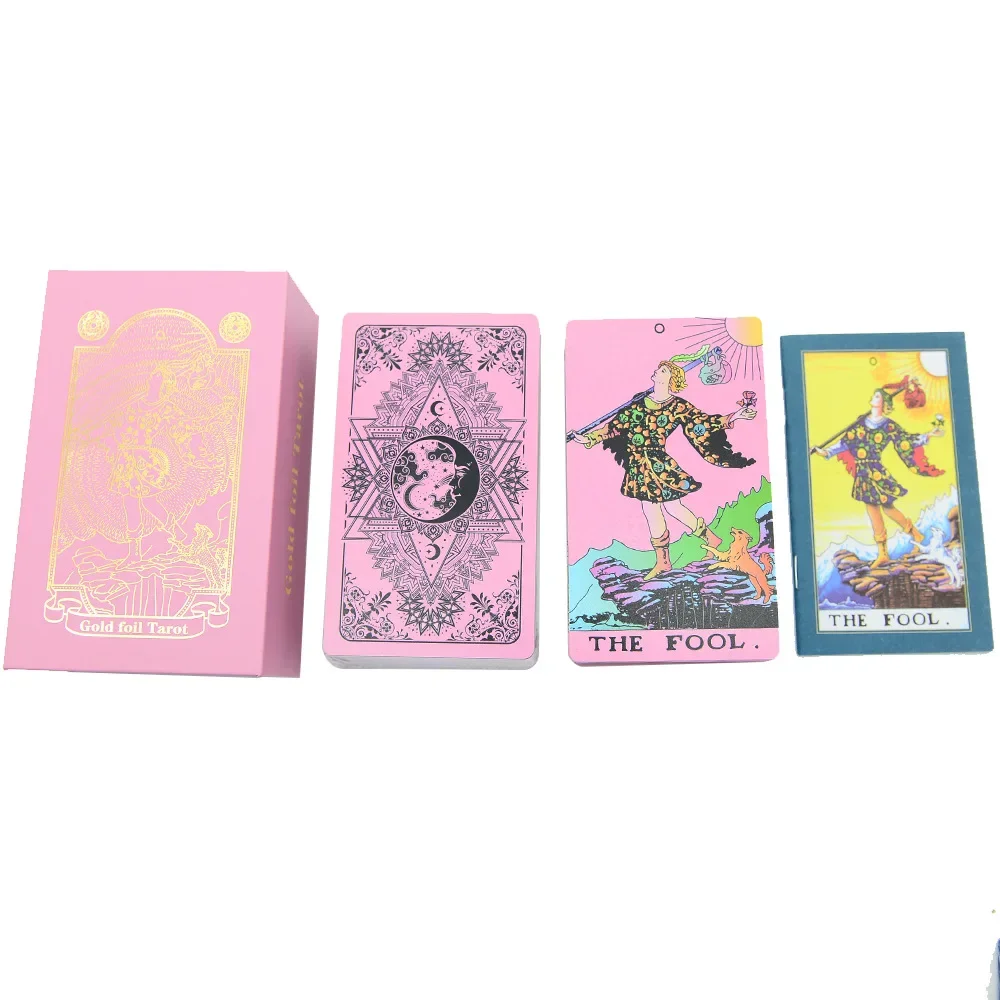 Cards Dazzling New Gold Foil Tarot Cards Laser Pink Predictive Divination Deck PVC Board games For Beginners And Collectors