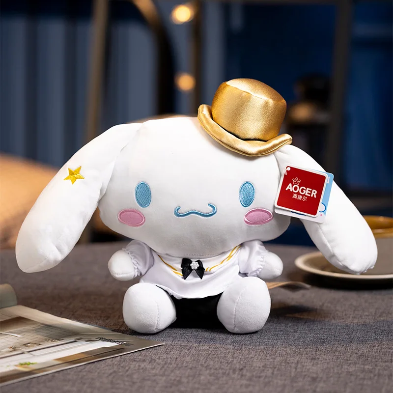 

Плюшевая игрушка Sanrio Cinnamoroll в джентльменском стиле с цилиндром и галстуком-бабочкой для детской коллекции подарков