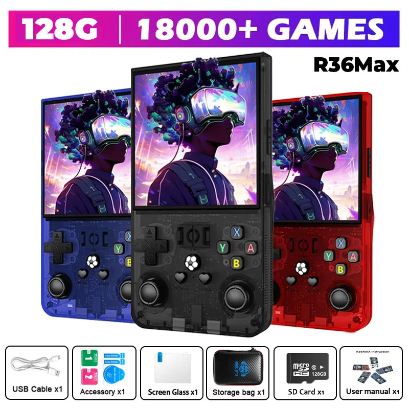 

AISLPC R36MAX Open Source Retro Handheld Game Console 128G 4.0 Inch IPS Screen R36 MAX Portable Pocket Video Player boys gifts