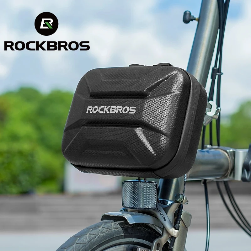 ROCKBROS 1.2L Bicycle Folding Front Bags Electric Scooter Panniers Reflective Storage Case Waterproof Hard Shell Bag Accessories