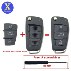 Xinyuexin Rubber Key Fob Pad for Audi A3 A4 A6L A8 Q3 Q5L Q7L 3Button Folding Flip Remote Key Replacement 3 Button Car Accessory