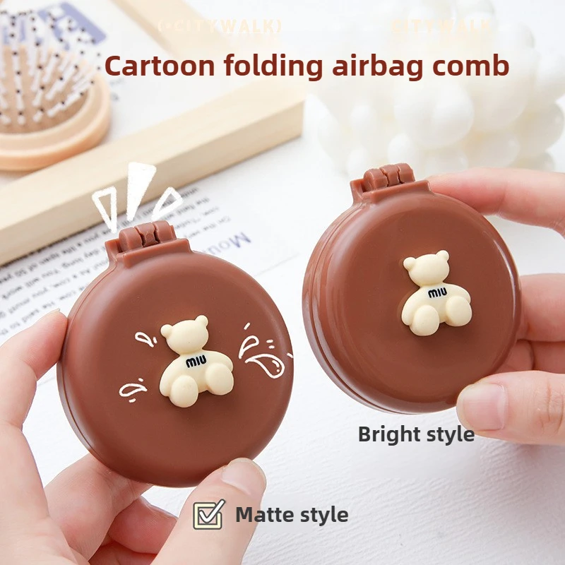 

Mirror Comb Folding Air Cushion Portable Mini Hair Comb for Handbag Travel on The Go Detangling Cute Cartoon Design Hot Comb