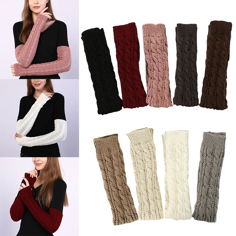 50cm Knitted Twist Arm Sleeve Women Knitted Arm Warmers Long Fingerless Gloves Winter All-match Arm Sleeve Girls Solid Glove