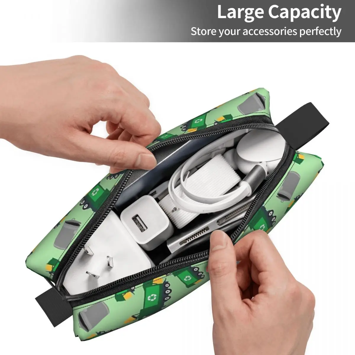 Recycling Garbage Truck Pattern Makeup Bag Cosmetic Storage Dopp Kit Toiletry Cosmetic Bag for Women Beauty Travel Pencil Case