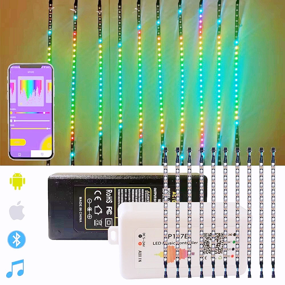 WS2811 WS2812 Music Rhythm Spectrum LED Light Strip Individually Addressable RGB Soft Light SP107E BT Controller 5V12V
