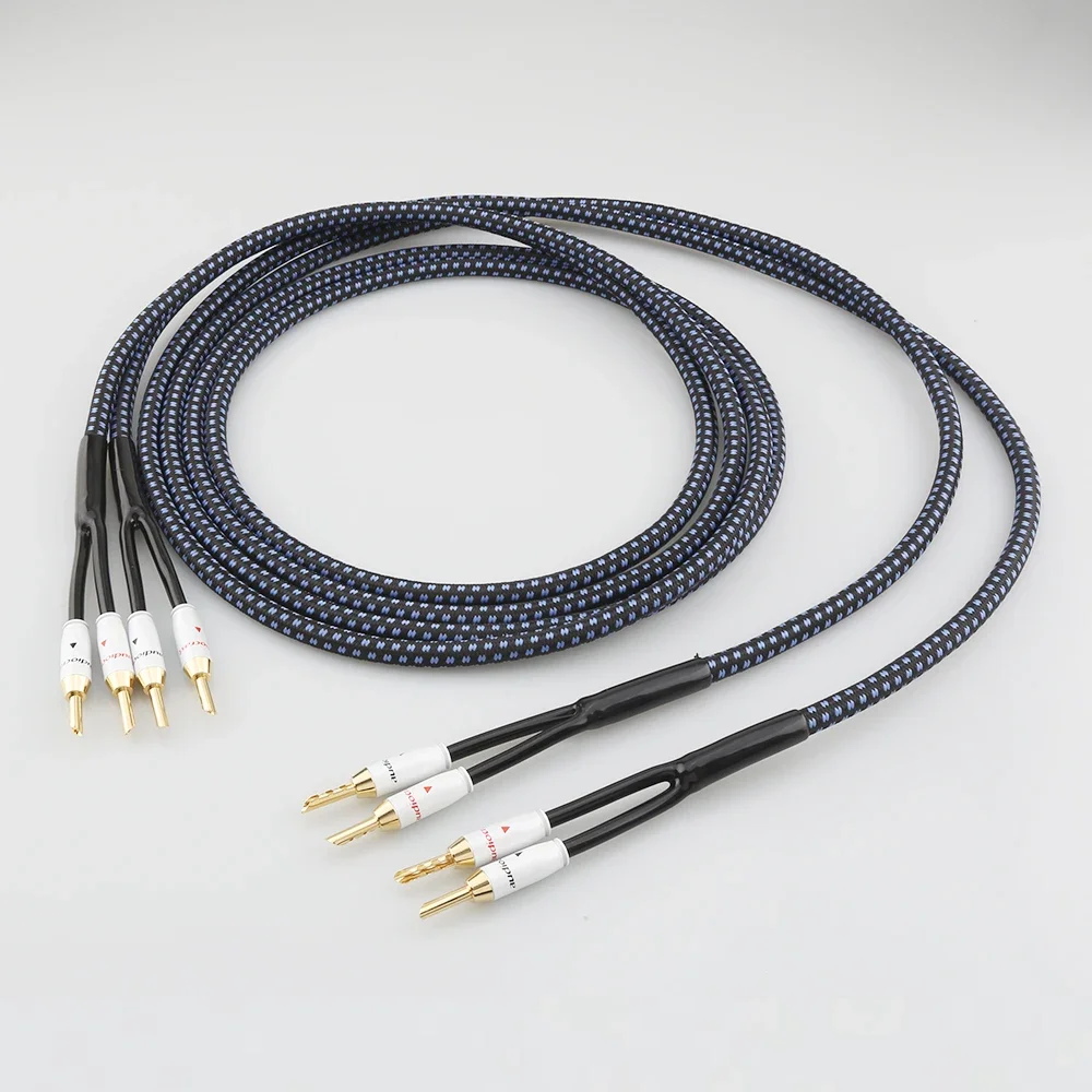 Pair OCC Silver Plated Speaker Cable Banana Y Spade Plug Audiophile Grade Audio Cord for HiFi Amplifier Speaker System