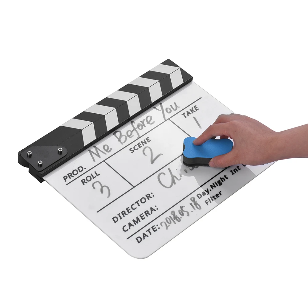 Clapboard Professional Acrylic Clapboard Dry Erase TV Film Movie Director Cut Action Scene Clapper Board Slate With Pen Eraser