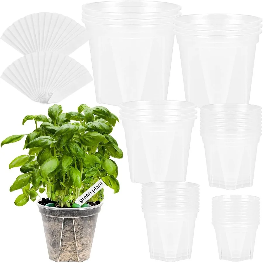 

33PCS Frosted Clear Plastic Plant Pots with 33 Plant Labels 4 5 6 7 8 9 Inch Thickened PP Nursery Pots for Indoor Outdoor Plant