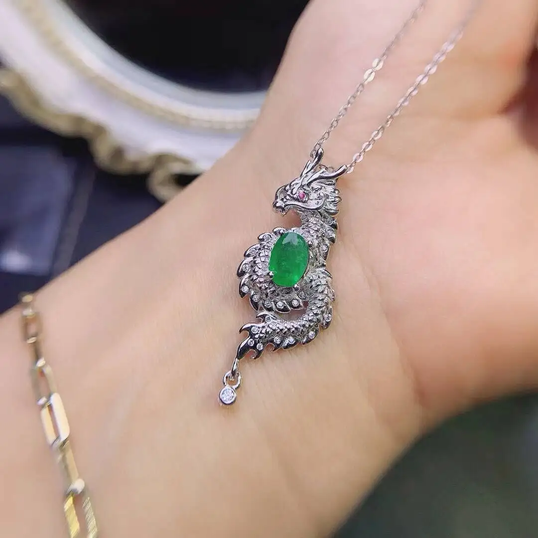 KJJEAXCMY New Jewelry Natural Women's Emerald Pendant 925 silver inlay Colorful and splendid Crystal pure fire flash explosion