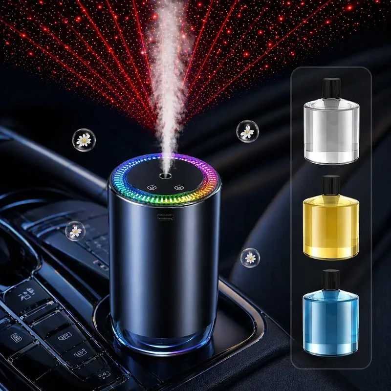 Smart Car Air Freshener Diffuser Star Light Rechargeable 5 Spray Modes LED Ambient Lighting Long Lasting Ocean Scents Mother’s D