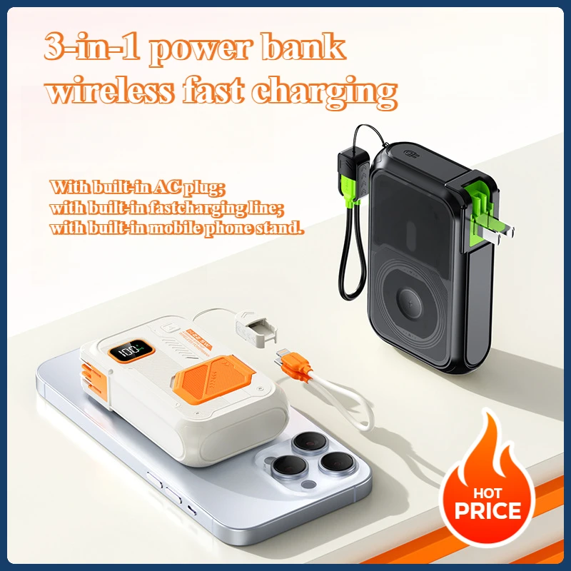 

20000mAh Magnetically Self-contained Plug Wireless Fast Charging Power Bank Large Capacity Charge Portable Mobile Power