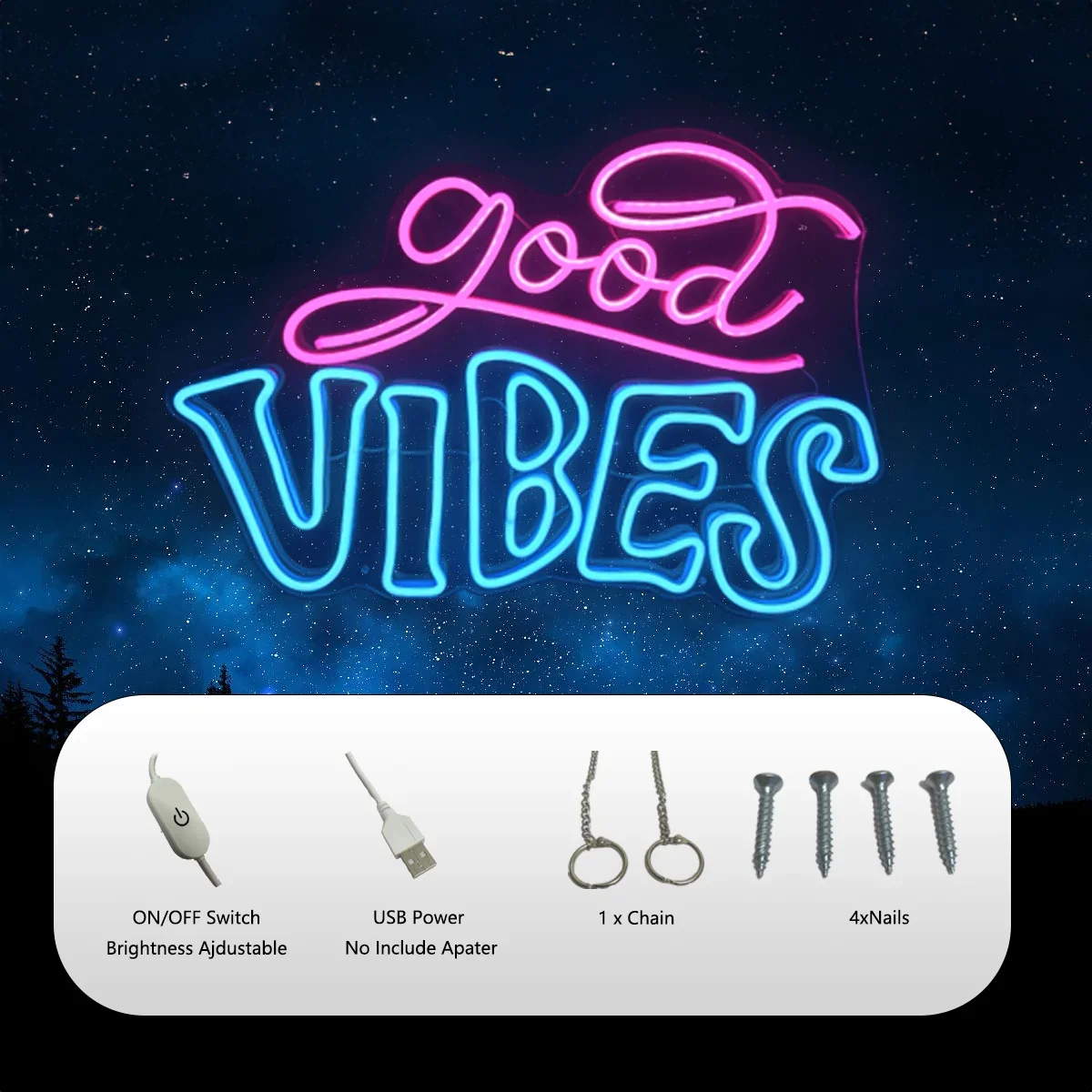 Good Vibes Neon Signs for Wall Decor,Bedroom,Happy Birthday with Led Up Birthday Party Decoration