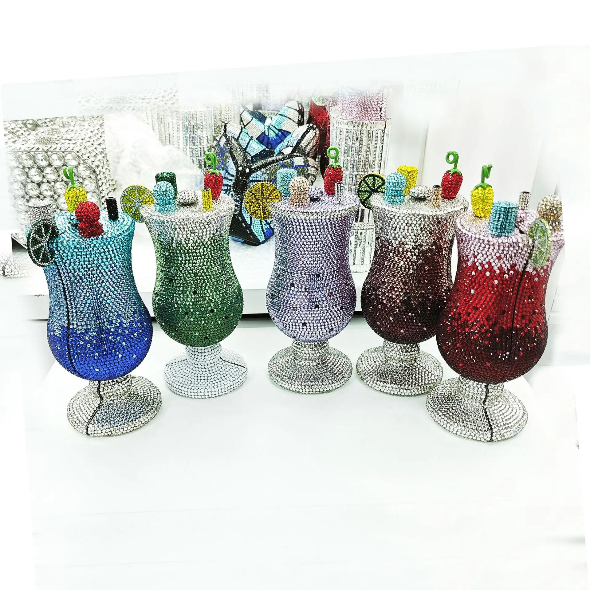 

WHTUOHENG Martini Evening Bag Rhinestone Purse Crytsal Women Lemon Slice Clutches Diamond Lady Wedding Margarita Cocktail Purses