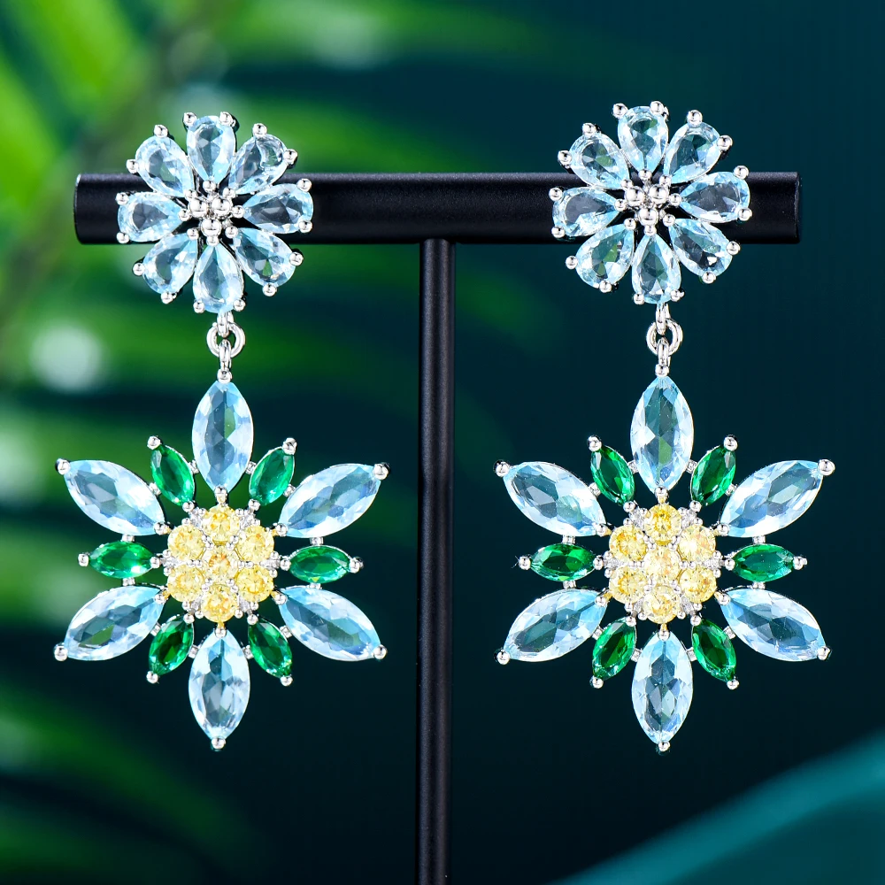 

GODKI Night Club Flower Drops Earrings For Women Wedding Zircon Waterdrop Dubai Bridal Earrings Costume Jewelry Summer Party