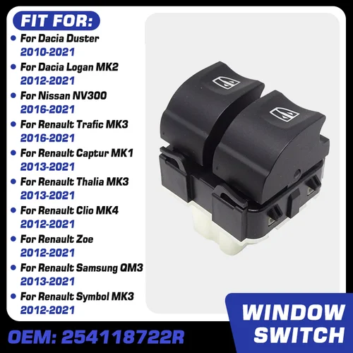 Interruptor de ventanilla principal eléctrico para Dacia Duster Logan Sandero Renault Trafic Captur Thalia Clio Zoe Renault Samsung QM3 2013-2021