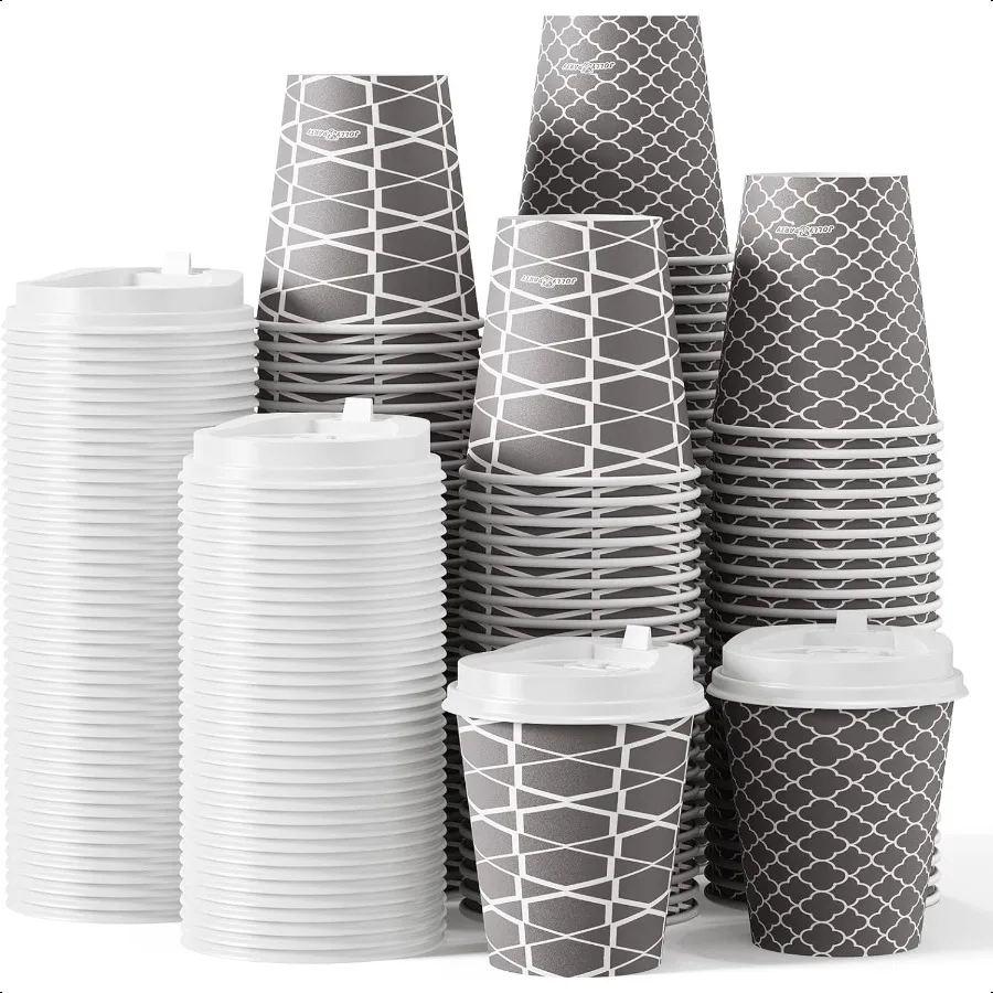 

Coffee Cups with Lids 10 oz 100 Sets To Go Coffee Cups Paper Cups for Beverages Espro Tea Suitable for Cafes Offices and Home