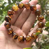 Natrural 12mm-13mm Golden Flower Amber Bracelet Round Beads ,Fashion Jewelry for Men and Women Special Gift，Diy Wholesale