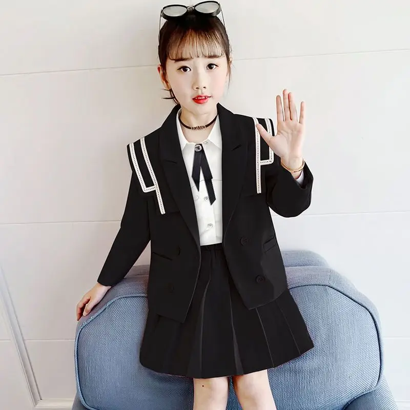 

Костюм-блейзер для девочек-подростков с воротником-стойкой, осенний, 2026, в корейском стиле преппи, школьный, милый, элегантный наряд для весны и осени ​