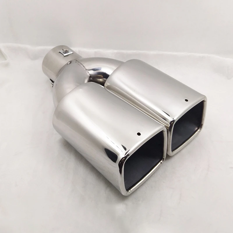 1PC Exhaust Pipe Double Head Muffler Stainless Steel 6.3cm Caliber Universal Car Exhaust Pipe Square Double Head Muffler