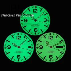 BLIGER 29mm  Full Glow Watch Dial With Super C3 Green Luminous Black White Dial For NH34 NH35 NH36 2813 2824 2836 8215 PT5000