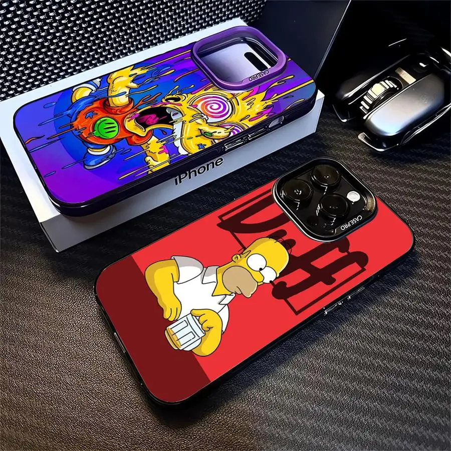 Cartoon The Simpson Case For Apple iPhone 15 11 16 13 14 Pro Max 12 15 Plus 11Pro Matte Lens Protect Plating Phone Cover