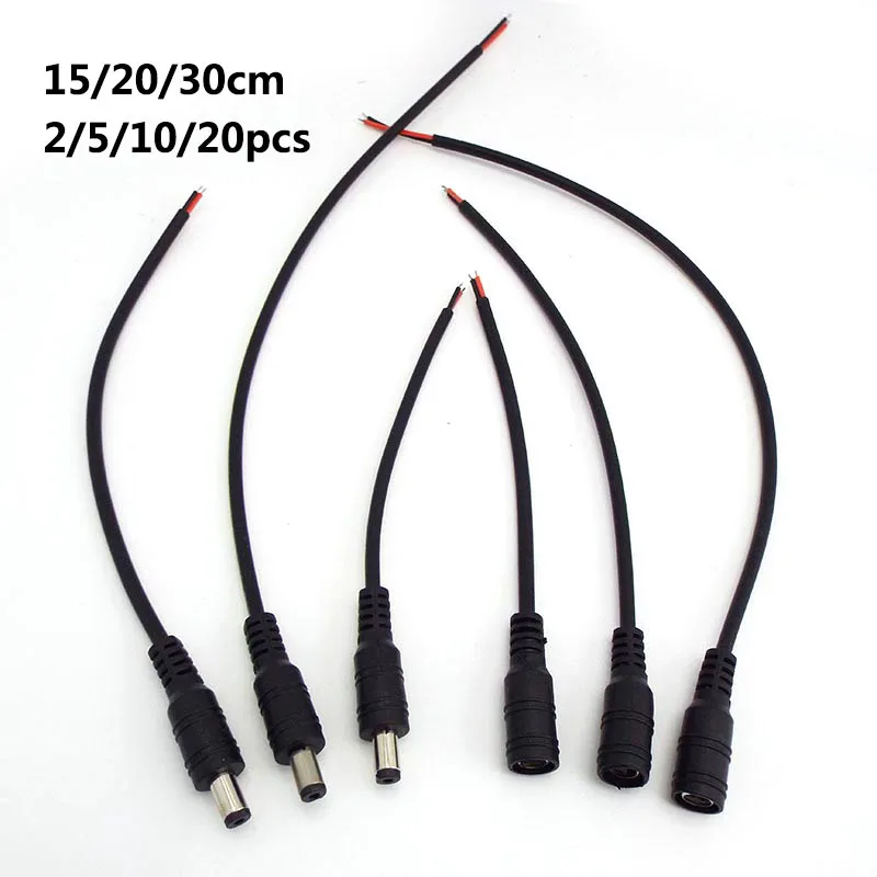 2pin DC Male Female wire Power supply Pigtail Cable 12V 5.5x2.1mm Connector adapter plug For LED light strip car Driver DVR P1