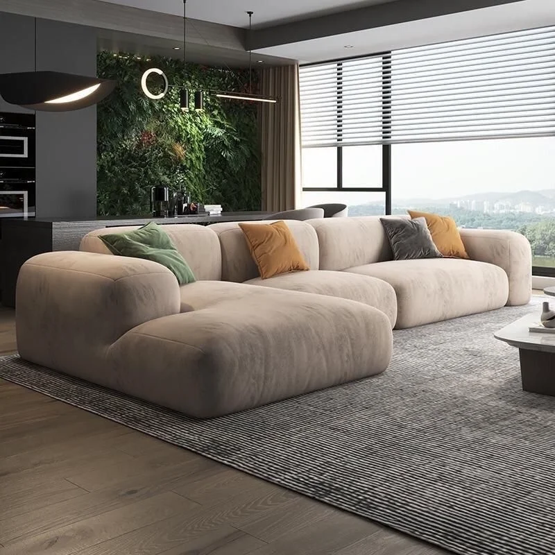 Luxury Modern L Shaped Living Room 3 Seater Modular Sectional Sofa Set With Velvet Cover And Sponge Filling