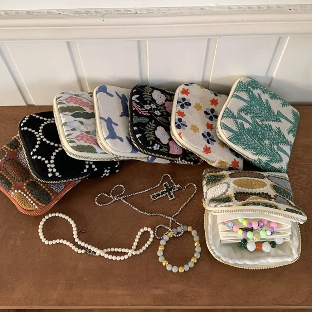 Multi-Layered Embroidered Jewelry Storage Bag Cotton Linen Ethnic Style Bracelet Display Pouch Soft Embroidery