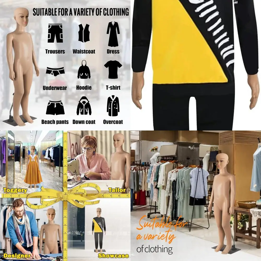 

Realistic Full Body Child Mannequin with Adjustable Detachable Head, Metal Base for Dress Display