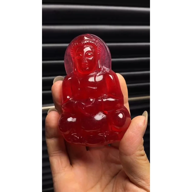 Certified Natural Ice Red jade Jadeite Carved Bigger Guanyin Pendant&Necklaces