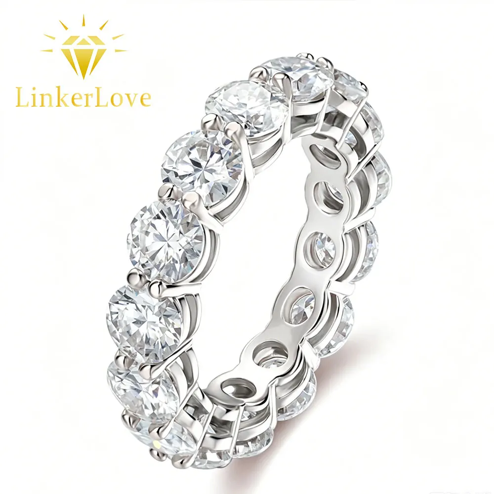 LinkerLove 4mm Moissanite Full Eternity Wedding Band 925 Sterling Silver Diamond Promise Ring for Women Hypoallergenic Jewelry