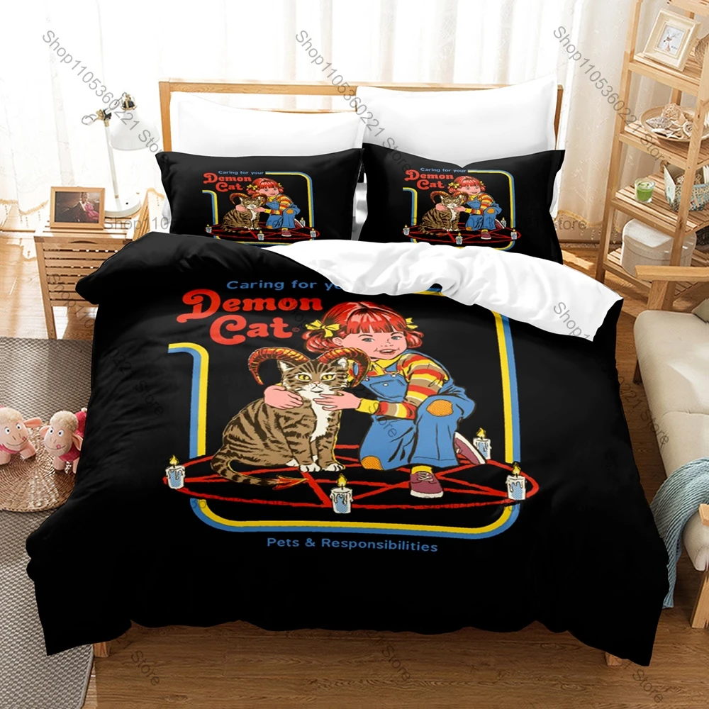 Artsy Cat Dimension Portal Duvet Cover + 2 Pillowcases, Dark Humor Graphic Bedding Set Soft Fabric for Unique Room Decoration