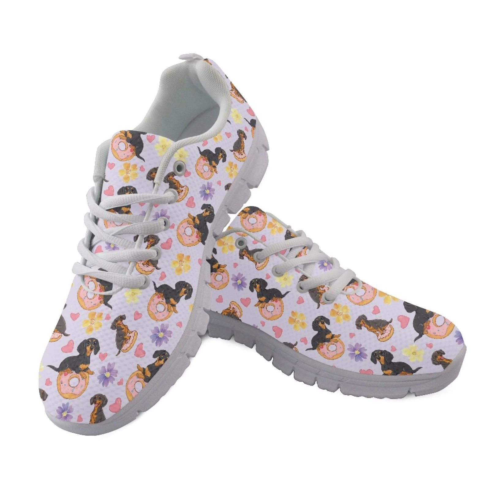 Coloranimal Dachshund Pattern Mesh & EVA Sole Womens Athletic Walking Sneakers Breathable Running Shoes for Lady New Trend