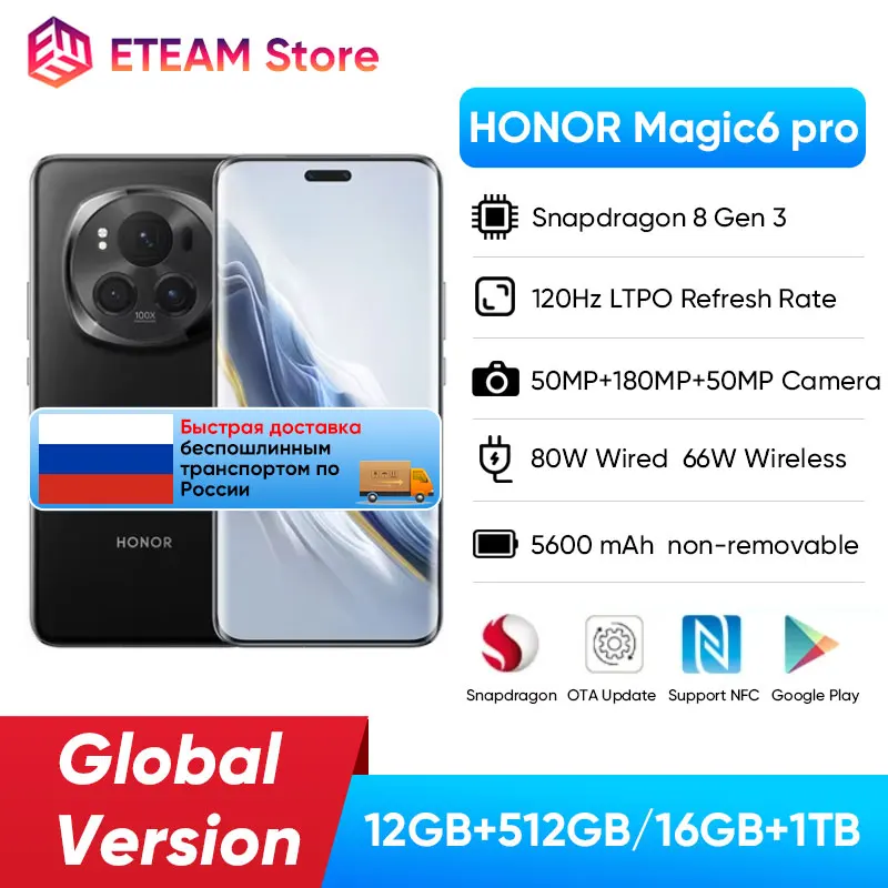 Original HONOR Magic6 Pro smartphone android Global Version Snapdragon 8 Gen 3 120HZ 6.8\