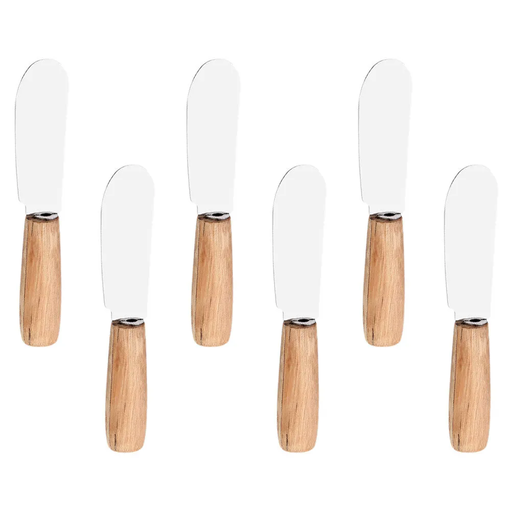 

6Pcs Wooden Handle Butter Spatulas Stainless Steel Jam Spreaders Baking Tools Kitchen Utensils Cake Cream Scrapers Home Use