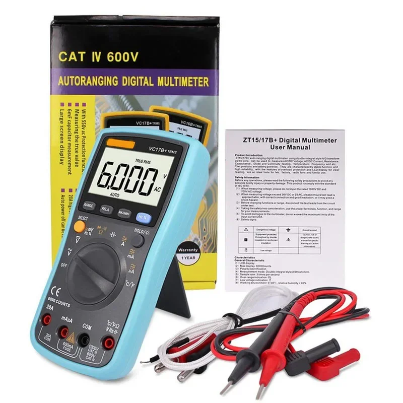 VC17B+ Automatic Manual Range Digital Large LCD Screen Display Multimeter Low Voltage Display AC DC True RMS Measurement Tool