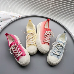 Gradually Changing Thick Bottom Round Head Canvas Shoes Women's Summer Thin Breathable 2024 New Board Shoes