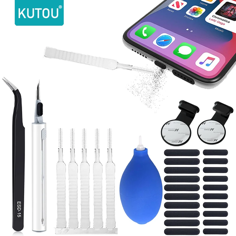 

KUTOU Universal Dust Plug Mobile Phone Anti Dust Mesh Sticker for iPhone Samsung Huawei Phones Dustproof Cleaning Brush Set