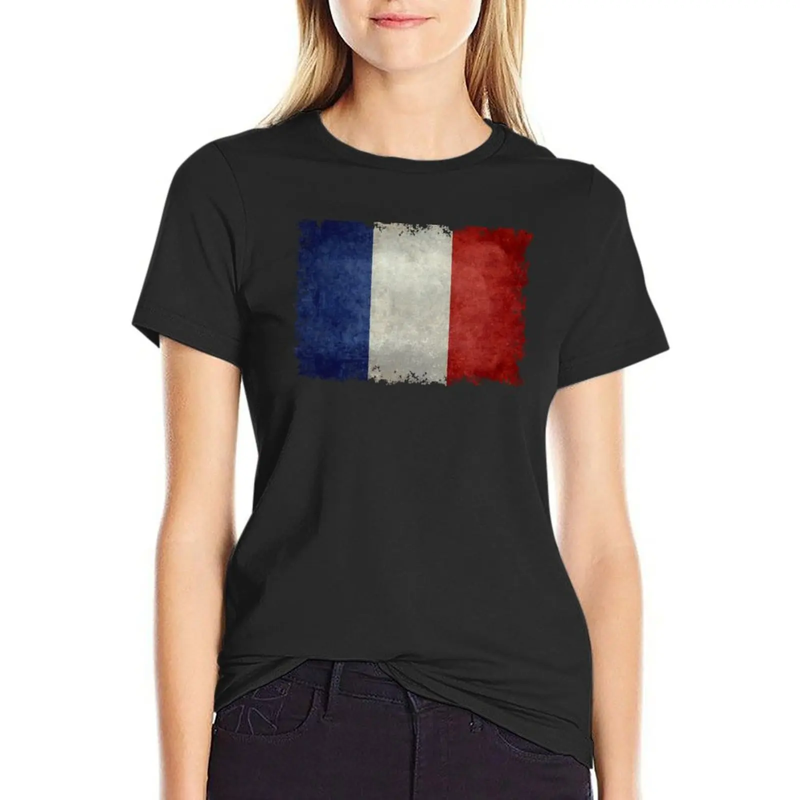 French Flag of France in grungy T-Shirt vintage clothes plain korean fashion Women clothes