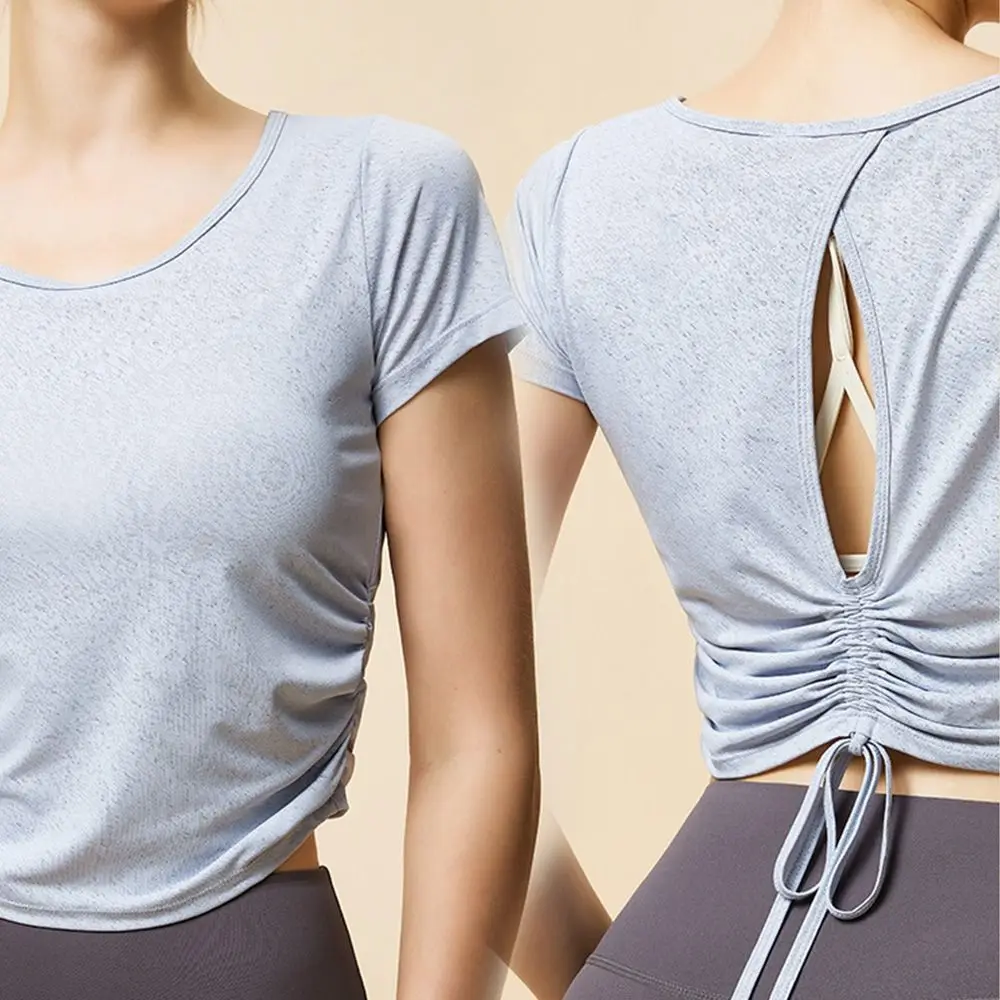 

Модная рубашка для йоги с полой спиной, дышащий топ для упражнений на шнурке, свободная майка для занятий спортом на открытом воздухе