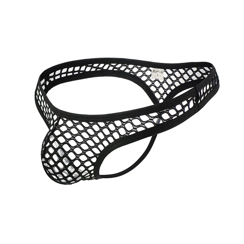 Calcinha masculina de malha grande sexy malha translúcida tanga u convexo recorte fishnet t-calças masculino