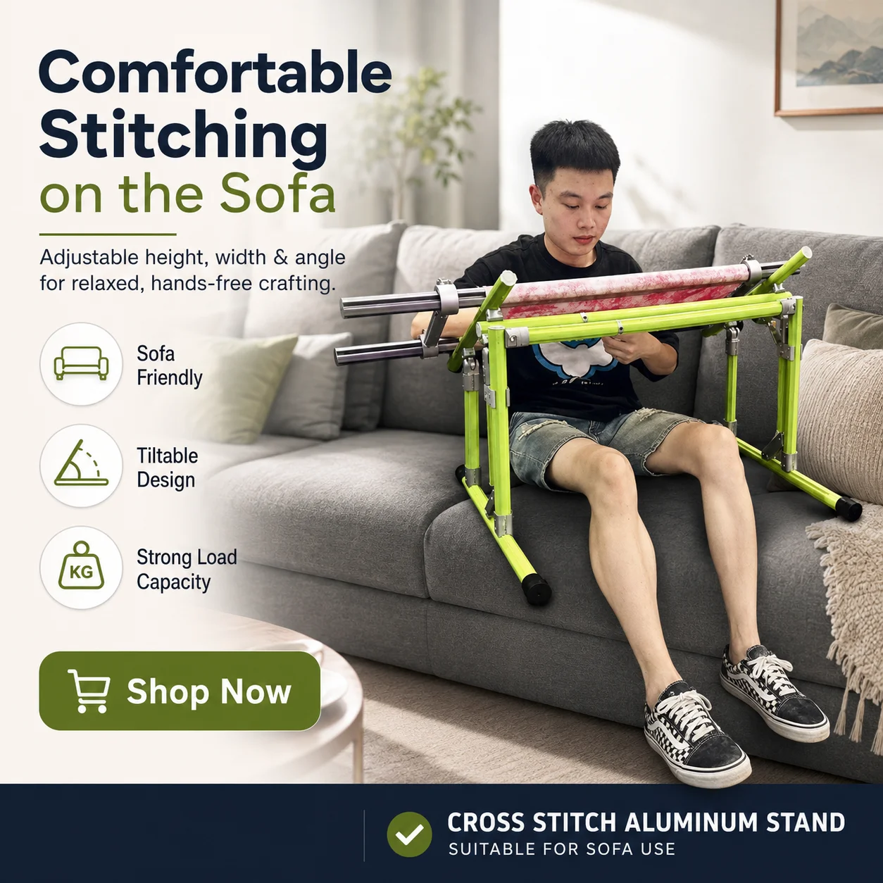 Adjustable Aluminum Cross Stitch Stand 25-60cm Sofa Couch Embroidery Frame Holder Tiltable Width Adjustable Needlework Rack