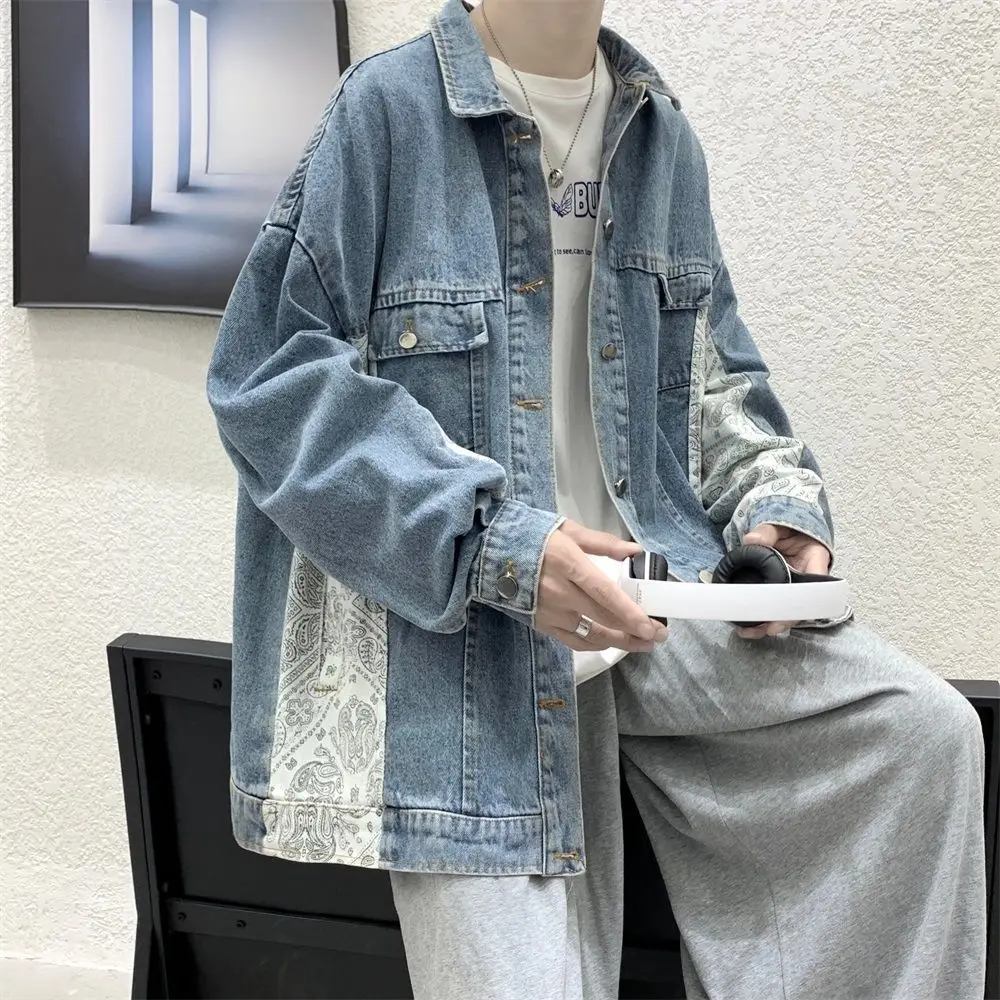 

High Street Cashew Flower Denim Jacket Men's Spring Clothes