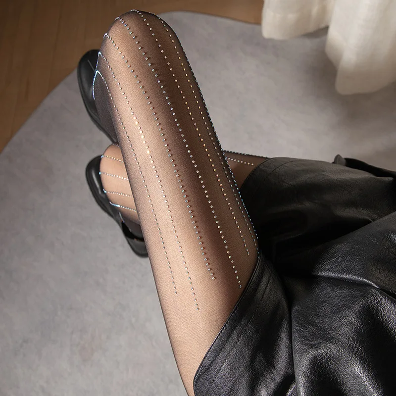 2025 Breathable 15D Popular New Style Women Pantyhose Spring Summer Anti Silk Diamond encrusted Stockings Arbitrary Cut Black